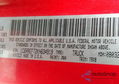 2019 Ram 1500 Big Horn/Lone Star 4X2 5'7 Box z USA, uszkodzony, nr VIN 1C6RREFT2KN634919